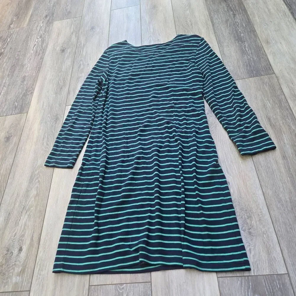 Sail To Sable striped green and navy blue midi dress gold toned buttons xs xsmal